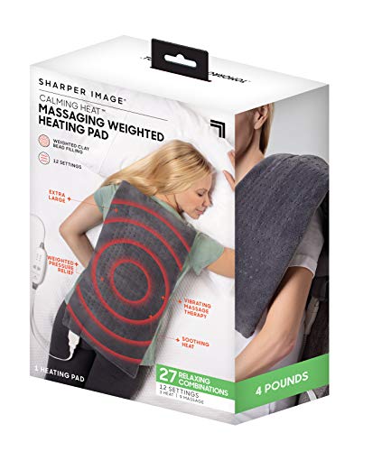 Calming Heat Massaging Vibrations Weighted Heating Pad by Sharper Image | Auto Shut-Off Feature, Gift for Holidays, Women & Men | 3 Heat, 9 Massage, 12” x 24”, 4 lbs - size: 27 Combinations- 12” x 24”, 4 Pound