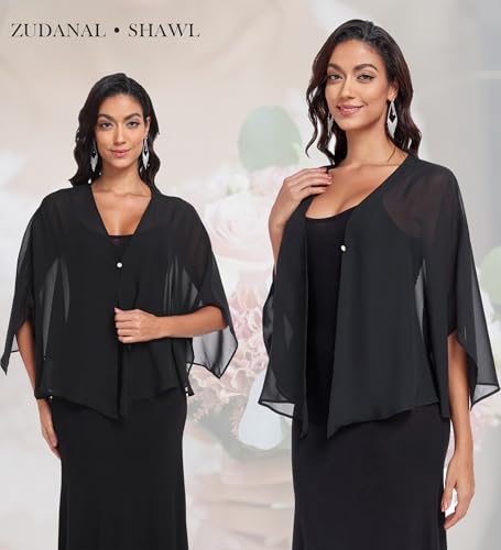 Shawls and Wraps for Evening Dresses Chiffon Soft Shawl for Wedding Guest Party Cover Up - color: Black