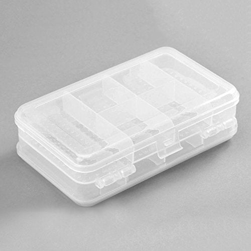MUXSAM Double Sided Storage Organizer Container with Dividers, 1-Pack Jewelry Box Case 5.6x3.3in for Craft Beads Makeup Rings Earrings Necklace Fishing Tackles Screws (Plastic Front 4 + Back 6 Grids)
