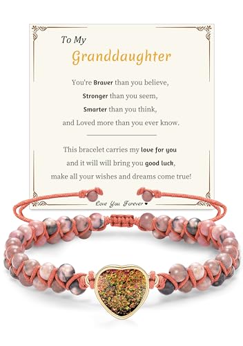 Gifts for Daughter Granddaughter, To My Mom Grandma Wife Girlfriend Sister Jasper Heart Bracelets Birthday Graduation Anniversary Christmas Stocking Stuffers Valentines Mothers Day Jewelry - style: 5.Gift To My Granddaughter: Rhodonite Beads