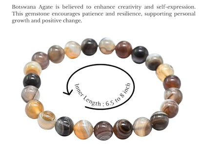 Amazing Gemstone Crystal Bracelet for Women Men's Gifts - Protection Healing Crystal Bracelet - 8mm Gemstone Beaded Stretchable Bracelet Pulseras Para Hombres Mujer Stocking Stuffers Mothers Day Gift (Botswana Agate) - color: Botswana Agate