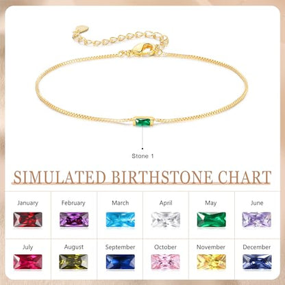 Personalized Birthstone Bracelet for Women – 925 Sterling Silver Adjustable Family Mothers Day Bracelet with Birthstones, Mothers Day, Christmas,Birthday Gift for Mom, Grandma, Wife, Bridesmaid - color: 1 Birthstone