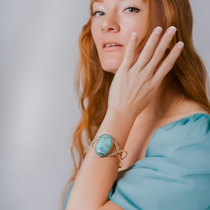 AYANA Turquoise Brass Bracelet | Stone of Healing & Protection | Throat Chakra | December Birthstone | Handcrafted with Ethically Sourced, Natural, Pure Gemstones