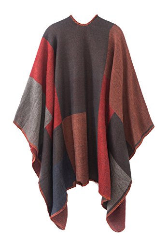 Urban CoCo Women's Color Block Shawl Wrap Open Front Poncho Cape - color: Series 1-red