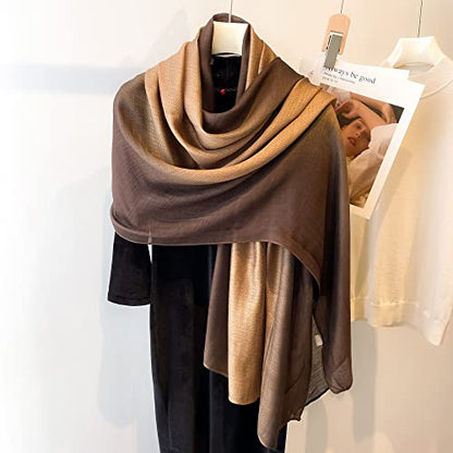 WINCESS.YU Women Gradient Scarf Long Shawls and Wraps Fashion Plain Pashmina Formal Scarf - color: Coffee Gradient