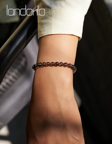 Natural Stone Beaded Bracelets for Men Women, Healing Crystal Energy Protection Bracelet with Gift Card, Christmas Birthday Valentines Jewelry Gifts, 4mm 6mm 8mm - color: Smoky Quartz(Protection & Grounding), size: 6mm