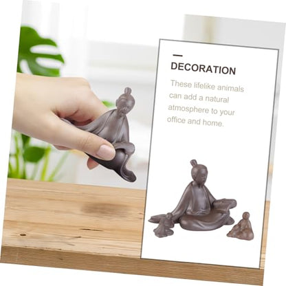 VOSAREA 3pcs Sand Ceramic Household Adornment Zen Rockery Decoration for Home Includes Styles Book and Sitting Figures for Interior Decor and Giving