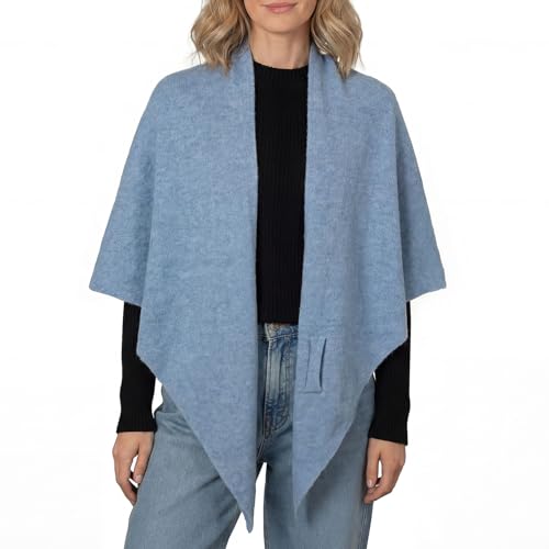RIIQIICHY Shawl Wrap Women Pashmina Triangle Cape Knit Sweater Scarf for Fall Winter Fashion Accessory - color: Blue
