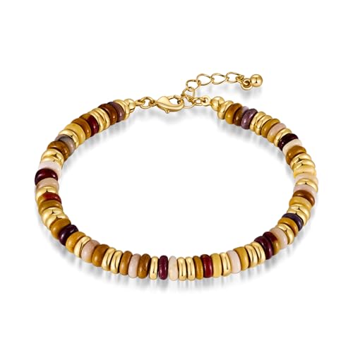 WOWORAMA Colorful Stone Beaded Bracelets for Women Brown Boho Beads Bracelet Handmade Round Stone Bead Bracelet Stackable Trendy Summer Jewelry
