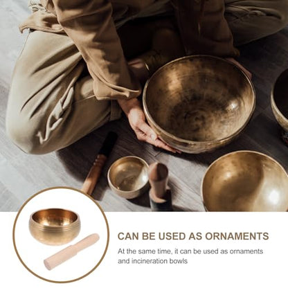 Meditation Bowl Set Lightweight Portable Golden Singing Sound Holder with Stick and Gasket for Yoga Relaxation Stress Relief and Chakra Healing Therapy