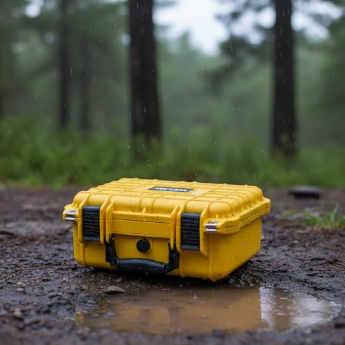 MEIJIA Portable All Weather Waterproof Protective Case,Hard Case,Camera Case With Customized Fit Foam,Fit Use of Drones,Camera,Equipments,Pistols,13.35 x11.63x5.98inches (Yellow) - color: Yellow