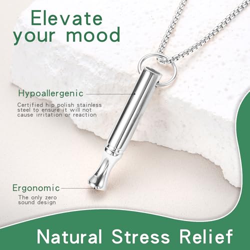 Breathing Necklace for Calm & Focus - Personal Essential Oil Diffuser for Anxiety Relief, Quit Smoking, Yoga and Meditation - Reusable Stainless Steel Pendant for Women Men - color: Silver