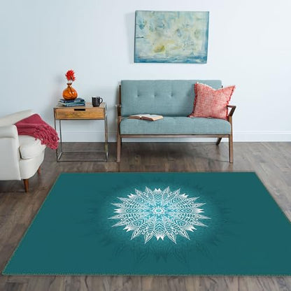 Mandala Yoga Rug, Handmade Geometric Carpet, Meditation Mat, Soft Green Mandala Design, Boho Living Room Accent, Custom Gift Idea