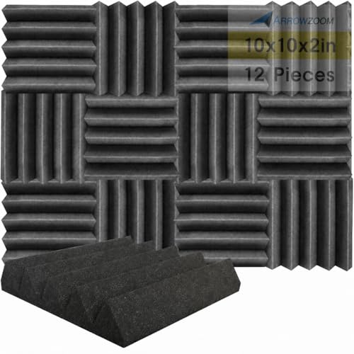 Super Dash (12 Pieces) of 25 X 25 X 5 cm Wedge Black Acoustic Soundproofing Foam Studio Treatment Wall Panel Tiles DD1134 (Black - color: Black, size: 12 Pieces - 10x10x2 in