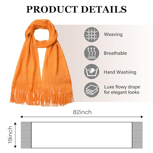 Sumolux Shawls Wraps for Evening Dresses Metallic Glitter Shawls Scarf for Women Sparkling Wedding with Free Buckle - color: Orange