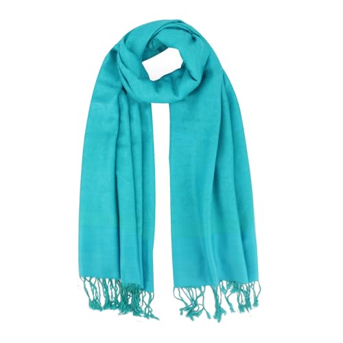 Silky Paisley Pashmina Shawl Scarf-Women's Soft Double-side Jacquard Pashminas Wrap for Evening Dress Travel Shawl - color: A-aqua