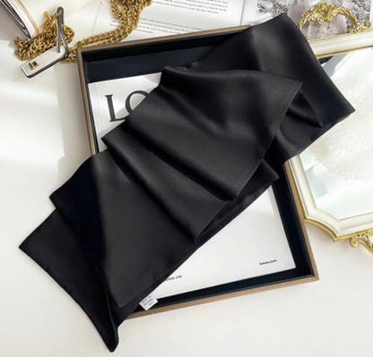 100% Silk Scarf for Women 59”*6.3” Long Shawls for Headscarf and Neck- Oblong Hair Wraps with Gift Packed - color: Solid Color-black