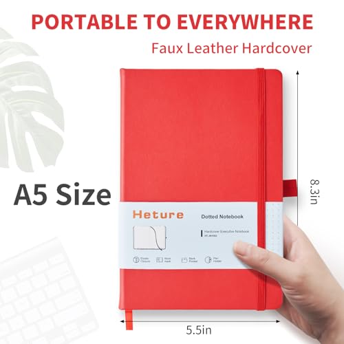 Heture Hardcover Dotted Notebooks, A5 Dotted Journal Notebook for Writing 160 Pages, 8.2 x 5.5 inch, Classic Dotted Notebooks for College/Work/Travel (Dotted-3 Pack, Red) - color: Red, style: Dotted-3 Pack