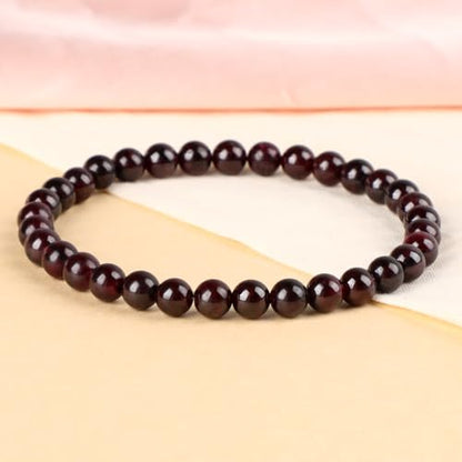 LPBeads Handmade Natural Gemstone Stretch Elastic Bracelet Healing Crystal Round Stone Beads Jewelry Gifts for Women Men - color: Garnet, size: 6mm
