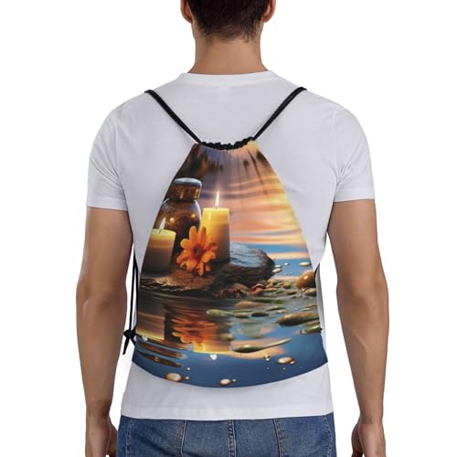 Candles Meditation Stones Drawstring Bag Women Men Drawstring Backpack Waterproof Lightweight Gym Sackpack Yoga Bag,Small - size: Small