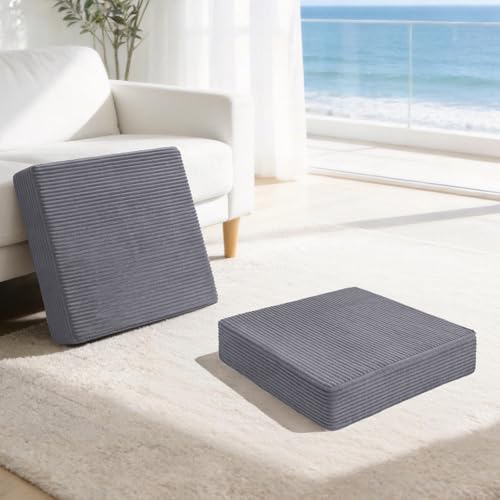 2 Pack Square Floor Cushions, 19.69*19.69*5 Inch Solid High-Density Foam Core Floor Pillow with Removable Corduroy Cover, Odorless Seat Cushion for Meditation, Living Room, Dark Grey - color: Dark Grey, size: 19.69*19.69*5 inch