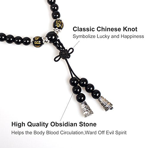 6mm 108 Mala Beads Bracelet Meditation Necklace Obsidian Beaded Prayer Buddhist Healing Stone Tiger Eye Jewelry - color: Om Mani Padme Hum