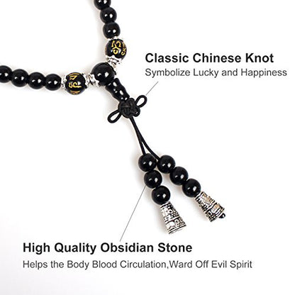 6mm 108 Mala Beads Bracelet Meditation Necklace Obsidian Beaded Prayer Buddhist Healing Stone Tiger Eye Jewelry - color: Om Mani Padme Hum