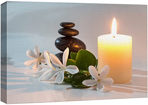 wall26 Canvas Print Wall Art Tropical White Flowers Massage Stone Spa Candles Yoga Nature Photography Realism Rustic Scenic Landscape Colorful for Living Room, Bedroom, Office - 12"x18" - color: A49-2205-vee03, size: 18"L x 12"W
