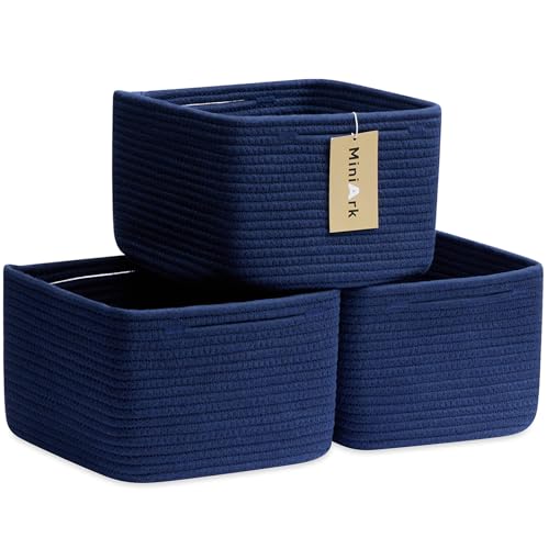 MiniArk Small Organizing Baskets for Cubes Shelf, 9.7x9.7x7.1 Inch Rope Woven Storage Bins for Nursery Shelves Storage, Cute Toy Basket, Square 3 Packs Navy Blue - color: Navy Blue, size: Square-9L (▢9.7"×9.7"×H7.1")