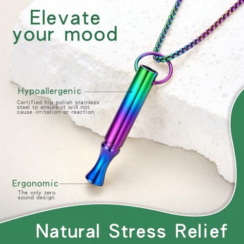Breathing Necklace for Calm & Focus - Personal Essential Oil Diffuser for Anxiety Relief, Quit Smoking, Yoga and Meditation - Reusable Stainless Steel Pendant for Women Men - color: Rainbow