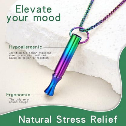 Breathing Necklace for Calm & Focus - Personal Essential Oil Diffuser for Anxiety Relief, Quit Smoking, Yoga and Meditation - Reusable Stainless Steel Pendant for Women Men - color: Rainbow