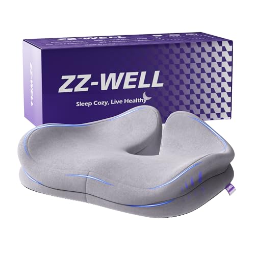 ZZ-WELL Seat Cushions for Office Chairs - Coccyx Cushion for Tailbone Pain Pressure Relief - Memory Foam Butt Pillows for Long Sitting - Patented Design, Extra Large & Thick, 21.2 Inches (Light Grey) - color: Light Grey, size: XX-Large