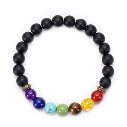 GelConnie Lava Rock Chakra Bracelet 7 Chakra 8mm Natural Stone Healing Bracelet Stress Relief Yoga Beads Anxiety Bracelet Aromatherapy Essential Oil Diffuser Bracelet Bangle - color: B-Matte Agate Elastic