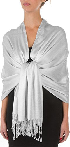 Sakkas 78" X 28" Rayon from Bamboo Soft Solid Pashmina Feel Shawl/Wrap/Stole - color: Light Grey