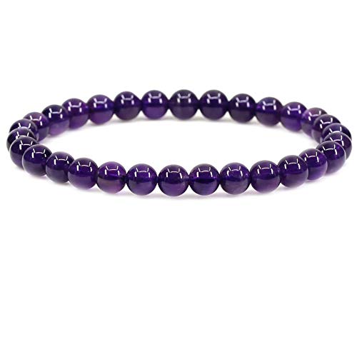 Natural Gemstone 6mm Round Beads Stretch Bracelet 7 Inch - color: Purple Crystal
