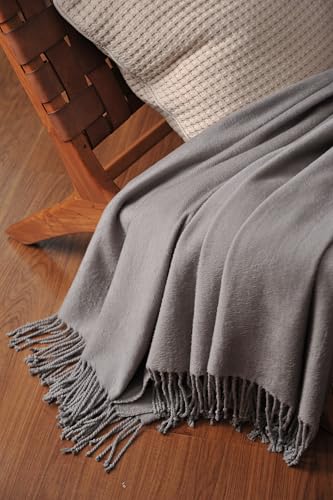 CUDDLE DREAMS Silk Throw Blanket with Hand-Knotted Fringe, Natural, Soft & Breathable (Gray) - color: Gray