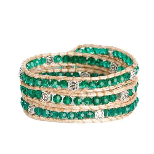 YGLINE Natural Stone Wrap Bracelet for Women Boho Bracelets Healing Crystal Beaded Bracelet Adjustable 3/5 Wraps Bracelet Handmade Birthday Gifts for Women - color: green crystal-3w