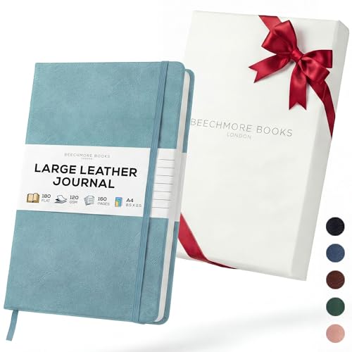 BEECHMORE BOOKS Large Lined Journal Notebook, 8.5" x 11.5" (A4) Hardcover Vegan Leather Executive Diary for Work, Thick 120gsm Paper, Lay-Flat Binding, Gift Box - color: Arctic Teal, size: A4 - 8.5" x 11.5" Large