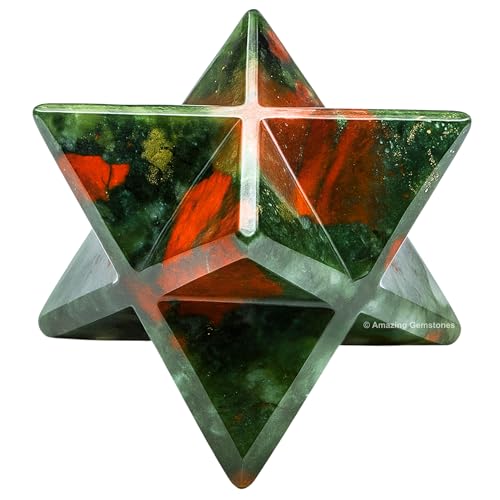 African Bloodstone Merkaba Crystal - 0.75 Inches Metaphysical Merkaba Star for Meditation - Energetic Tetrahedron Crystal and Healing Stones for Spiritual Growth and Healing (15-20mm) - color: African Bloodstone, size: 15-20 mm