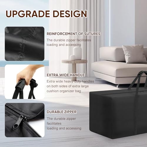 Outdoor Patio Cushion Storage Bag - Waterproof Large Patio furniture Cushion Organizer Storage Bag with Handle and Zipper, 55" L x 24" W x 24" H Big Foldable Duffle Cover - size: 55" L x 24" W x 24"