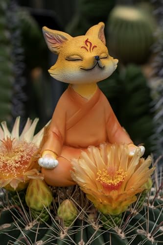 Zen Fox Figurine, Meditating Fox Buddha Statue for Home Decor, Living Room, Yoga & Meditation Accent, Shelf, Table, Desk Decor, Outdoor Garden Decor, Gifts for Women