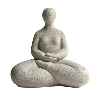 Abstract Meditation Lady Statue, 5.2 inches, White Resin Yoga Figurine, Modern Home Office Desk Decor - color: Rough White