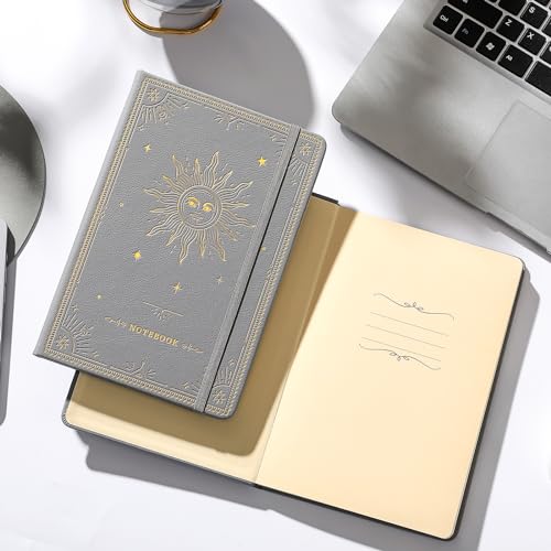 Artfan Ruled Notebook/Journal – Premium Thick Paper Classic Writing Notebook with Pocket + Page Dividers Gifts, Banded, Large, 128 Pages, Hard Cover, Lined (5.3" x 8.26") - Silver Grey - color: Silver Grey