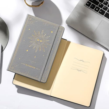 Artfan Ruled Notebook/Journal – Premium Thick Paper Classic Writing Notebook with Pocket + Page Dividers Gifts, Banded, Large, 128 Pages, Hard Cover, Lined (5.3" x 8.26") - Silver Grey - color: Silver Grey
