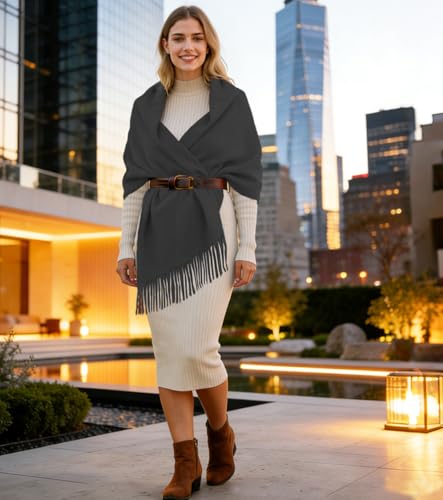 Winter Soft Long Scarf, Pashmina Shawls and Wraps, Warm Large Scarves for Men Women Evening Dress Wedding - color: Grey