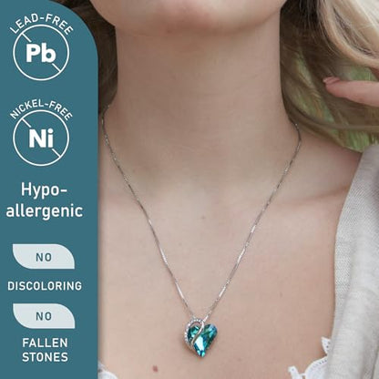 Leafael Gift Necklaces for Women, Infinity Love Birthstone Heart Crystal Pendant, Birthday Anniversary Jewelry for Wife, Mom, and Her, Silver Plated, 18" + 2" Adjustable Chain - color: 12b-December-Indicolite Zircon Blue