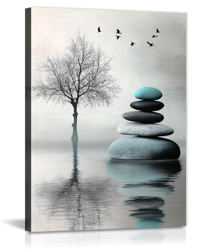 GLOKAKA Zen Stones Tree Canvas Wall Art Water Spa Stone Reflection Pictures Minimalist Nature Art Zen Meditation Calming Home Decor for Living Room Bathroom(Artwork-2,20"x30") - color: Artwork-2, size: 30L" x 20W"