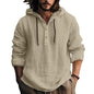Mens Pullover Hoodie Linen Long Sleeve 4 Button Drawstring Causal Loose Lightweight Summer Beach Top - color: 3-khaki, size: XX-Large