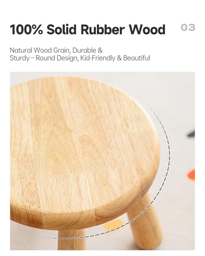Small Solid Wood Stool, 10" Round Wooden Step Stool for Kids & Adults, Sturdy Plant Stand, Low Sitting Stool for Bathroom, Bedroom & Nursery, Easy Tool-Free Assembly, Natural (1 Pack)