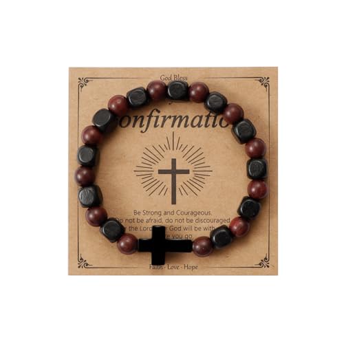MILAKOO Wooden Bracelet with Black Stainless Steel Cross Charms Bead Christian Gifts for Women Men - color: A3